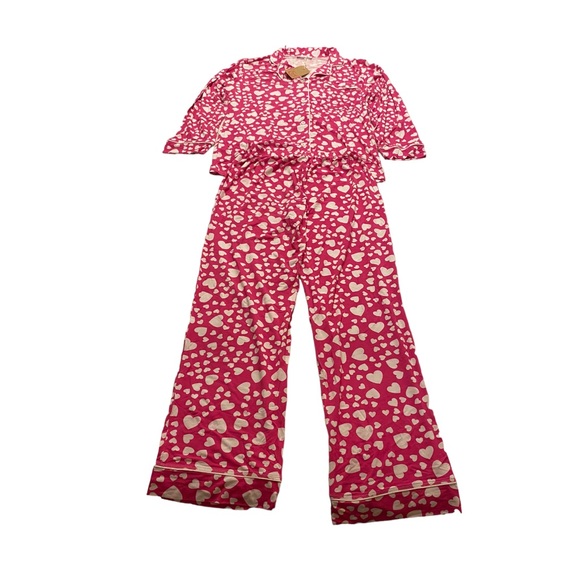 Stripe & Stare Long Pajama Set, pink with white hearts, NWT, size S, $130 - Picture 3 of 8